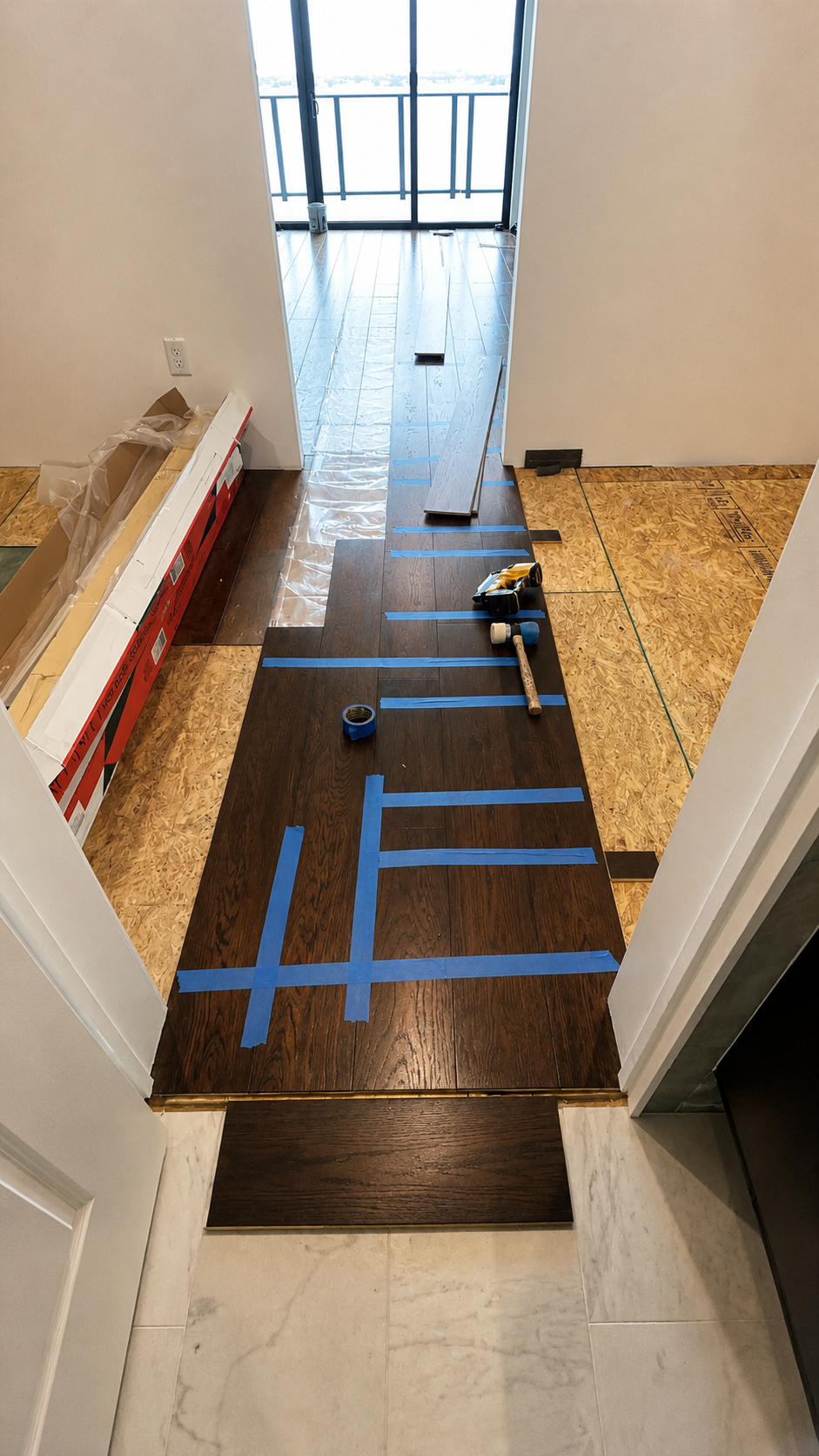 American Apex hardwood flooring installation, before and after — before